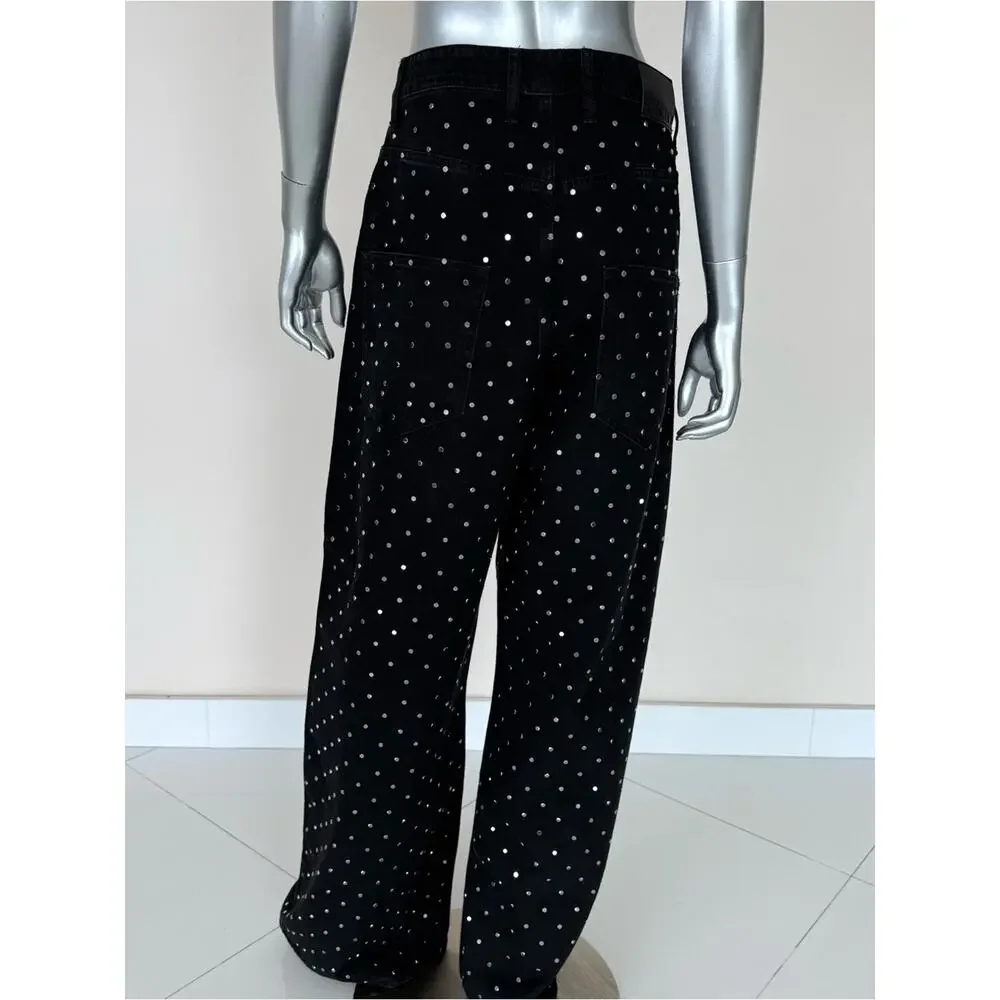 NEW!!! Mango women wide leg jeans with metal studs size 8 US - Picture 3 of 10